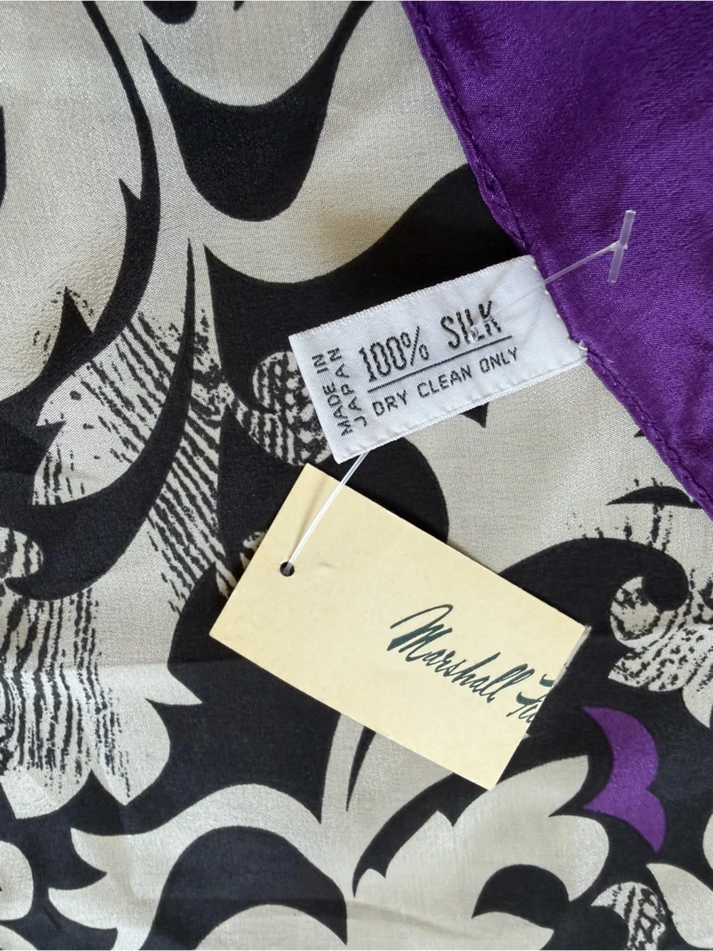 Vintage Christian Dior Silk Scarf Purple Black White Abstract Floral Vine Print